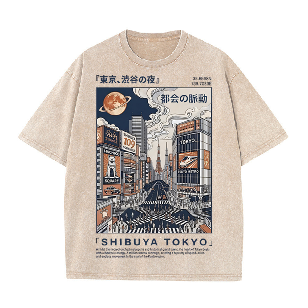 Street Fashion Shibuya - 2026 Vintage Washed Beige Tokyo Shibuya