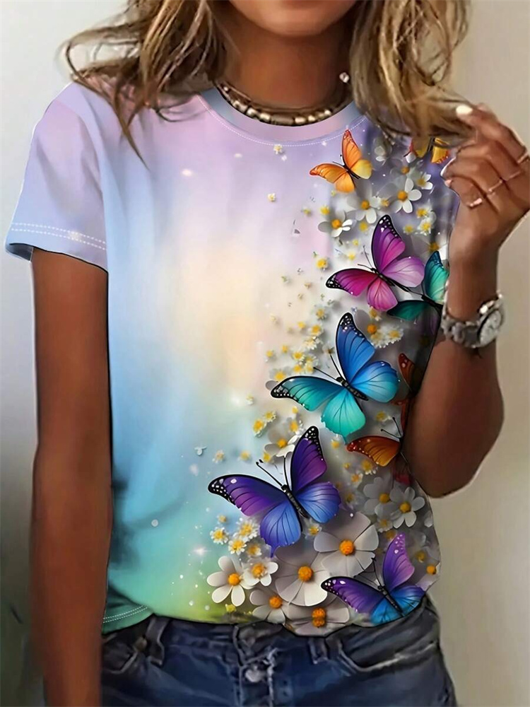 Street Fashion Urban - Butterfly Print Women's T-shirt Summer Daily