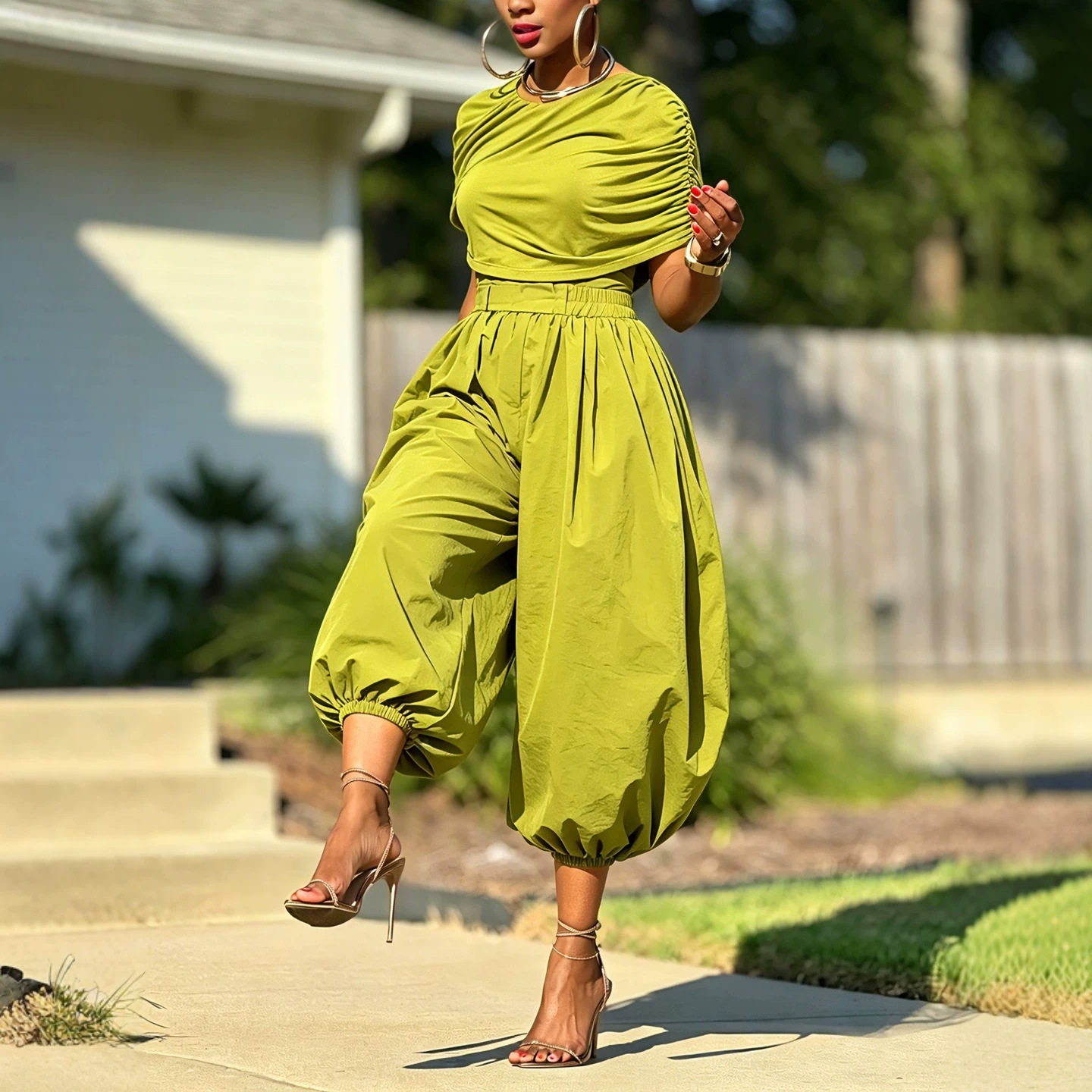 Two Piece Matching Set Ruched  - Street Fashion Baggy review and price
