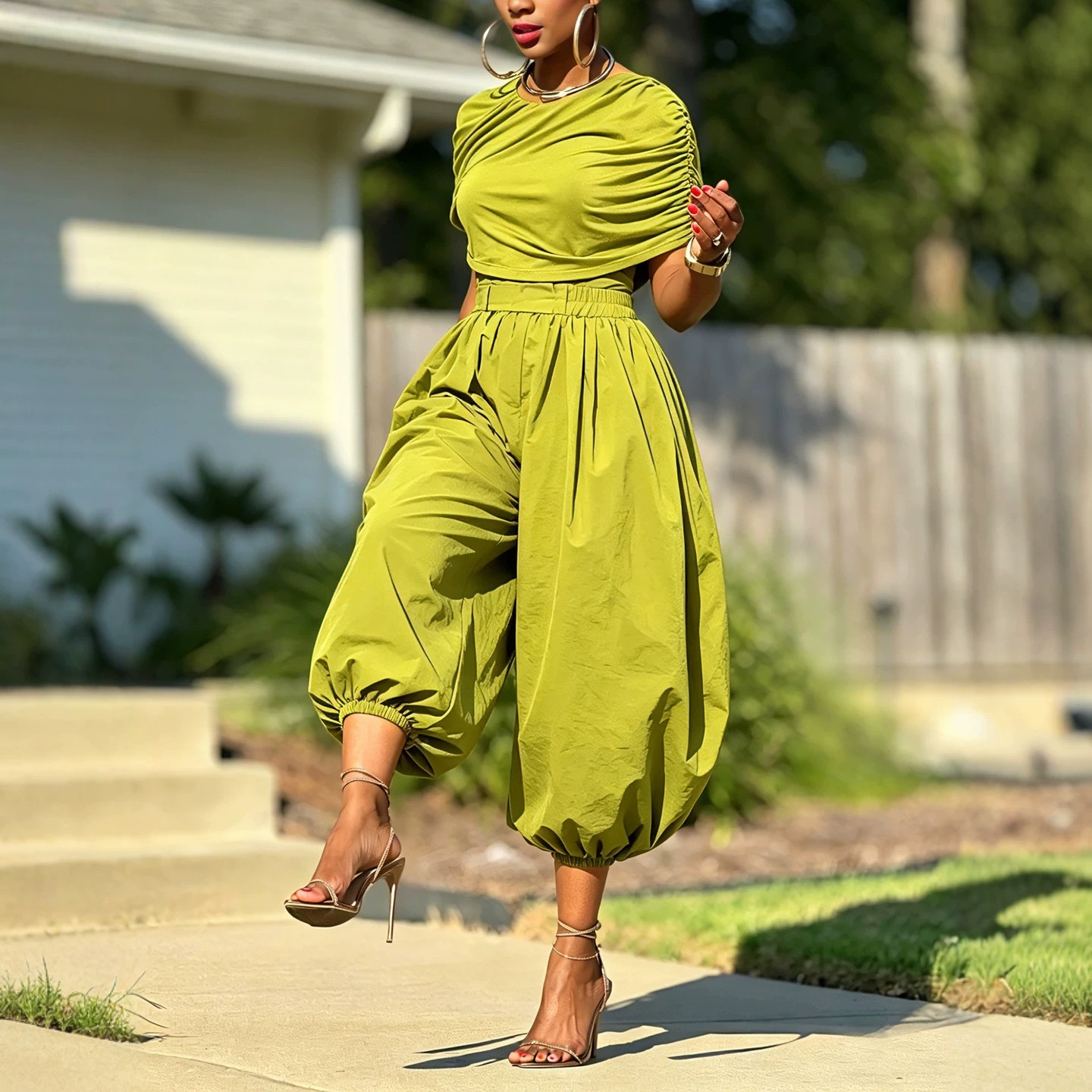 Two Piece Matching Set Ruched  - Street Fashion Baggy review and price
