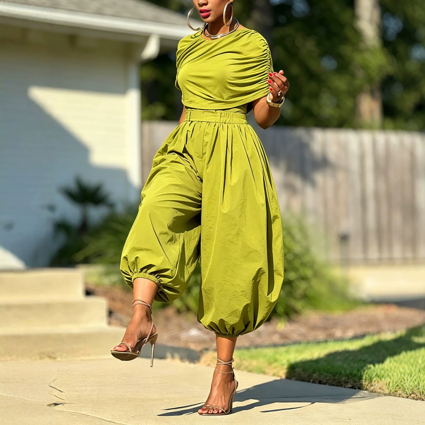 Two Piece Matching Set Ruched  - Street Fashion Baggy review and price