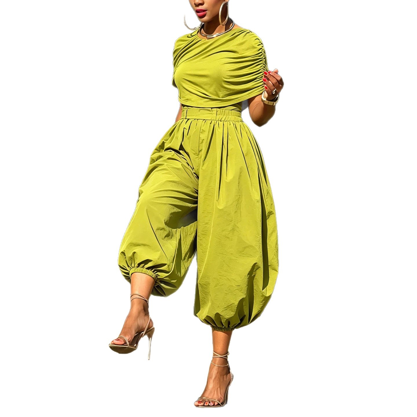 Two Piece Matching Set Ruched  - Street Fashion Baggy review and price