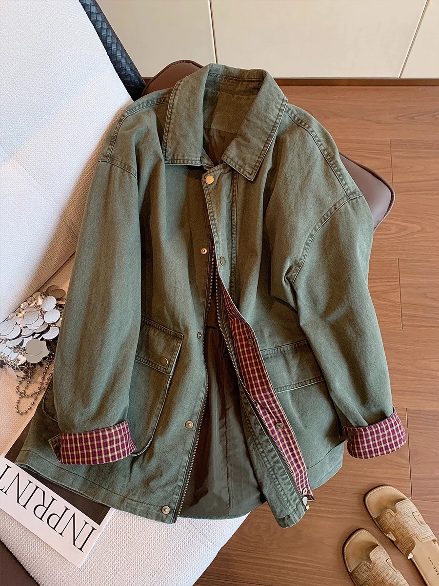 Vintage Army Green Denim Jacke - Street Fashion Hong Kong review and price