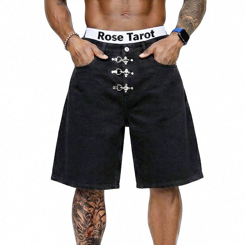 Metal Buckle Short Baggy Jeans - Street Fashion Baggy review and price