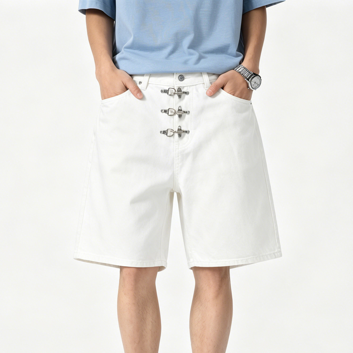 Metal Buckle Short Baggy Jeans - Street Fashion Baggy review and price