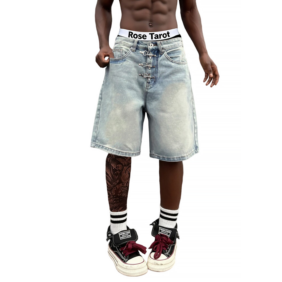 Metal Buckle Short Baggy Jeans - Street Fashion Baggy review and price