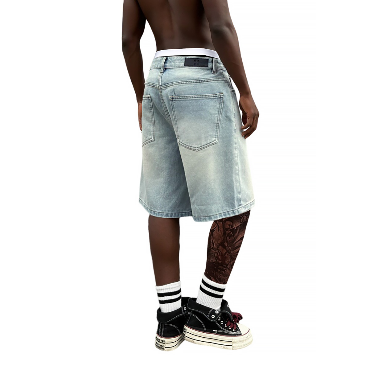 Metal Buckle Short Baggy Jeans - Street Fashion Baggy review and price
