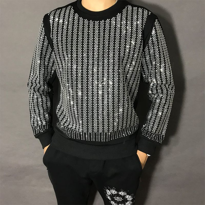 Men Luxury Rhinestone Crew Nec - Oversized Crewneck Fleece review and price