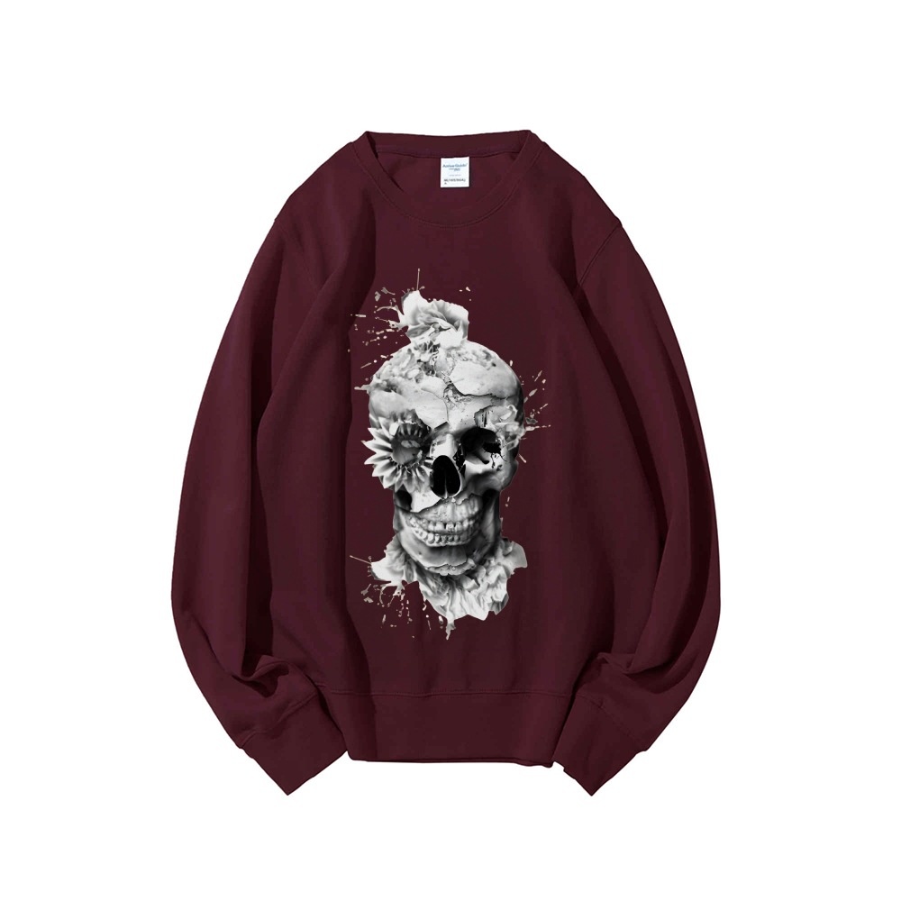 Skull Print Oversized Sweatshi - Oversized Crewneck Fleece review and price