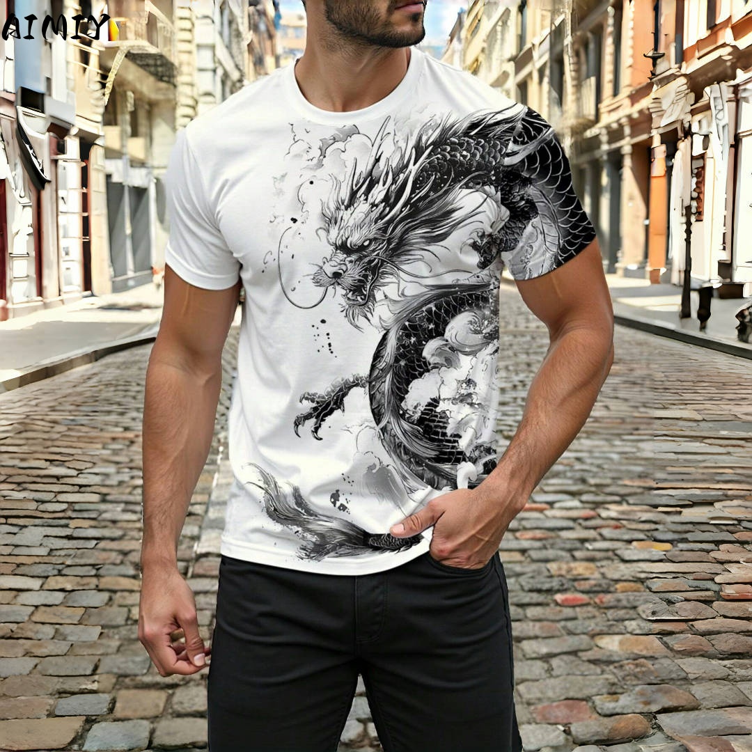 3D Dragon Print Men's T-shirt  - Street Fashion Urban review and price