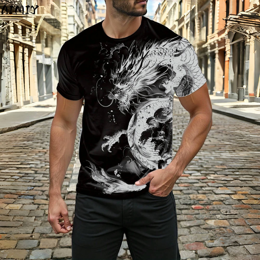 3D Dragon Print Men's T-shirt  - Street Fashion Urban review and price