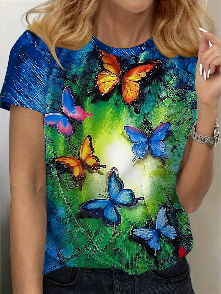 Butterfly Print Women's T-shir - Street Fashion Urban review and price