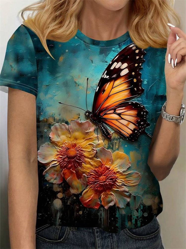Butterfly Print Women's T-shir - Street Fashion Urban review and price