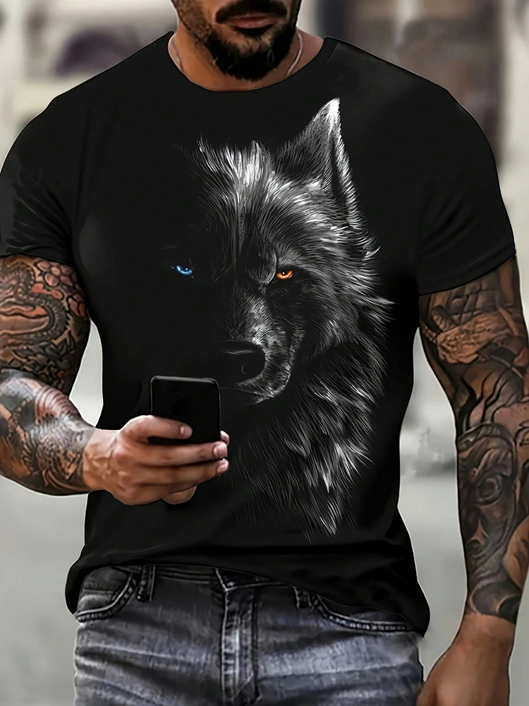 Different Pupil Wolf Print Men - Street Fashion Urban review and price