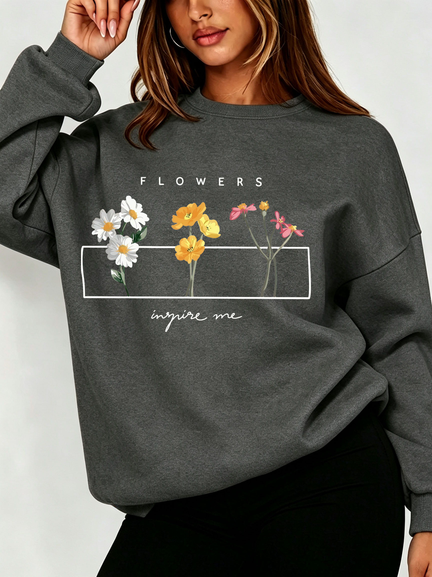Women Daisy Floral Sweatshirt  - Oversized Crewneck Fleece review and price