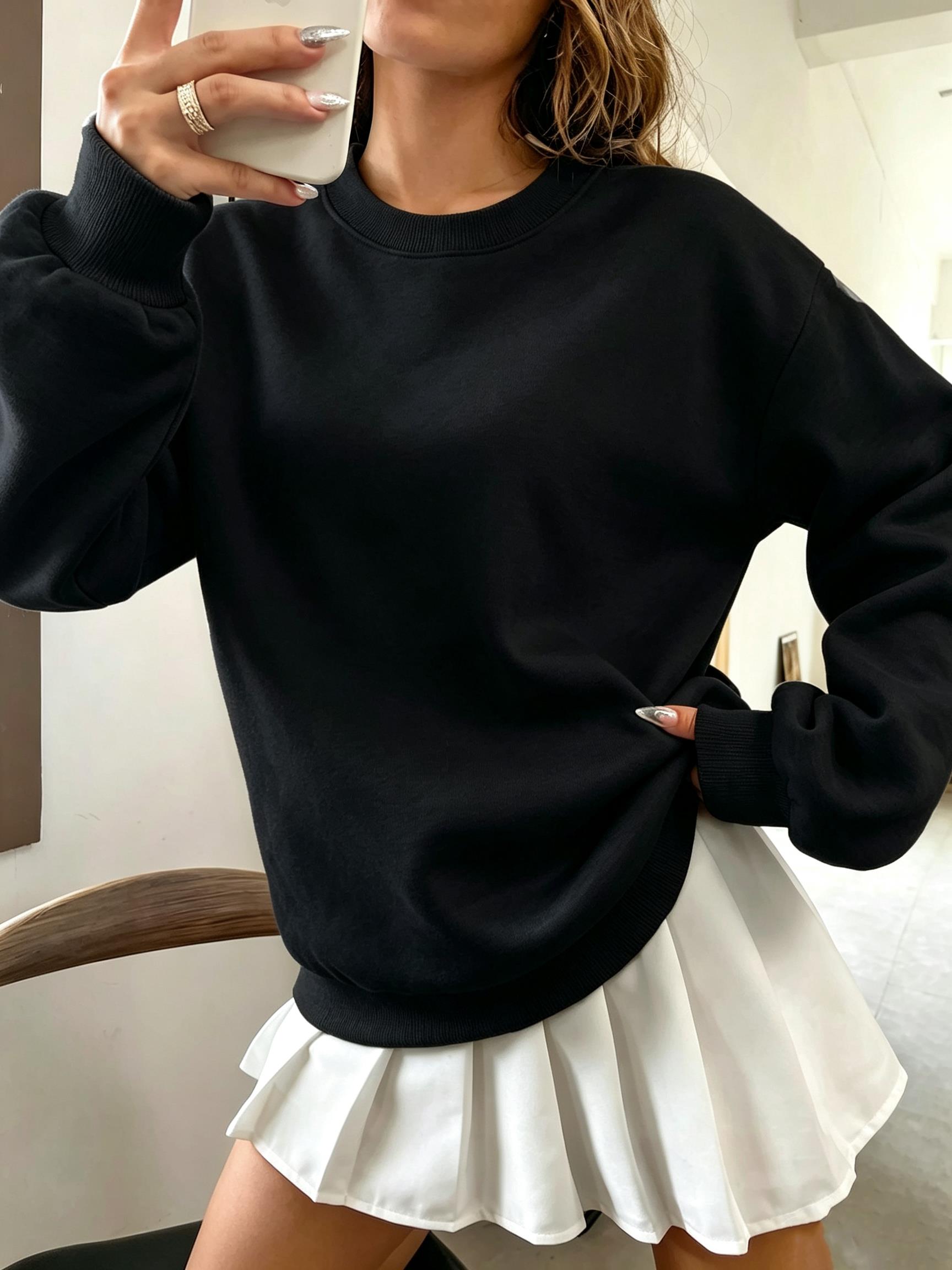 Korean Oversized Solid Color W - Oversized Crewneck Fleece review and price