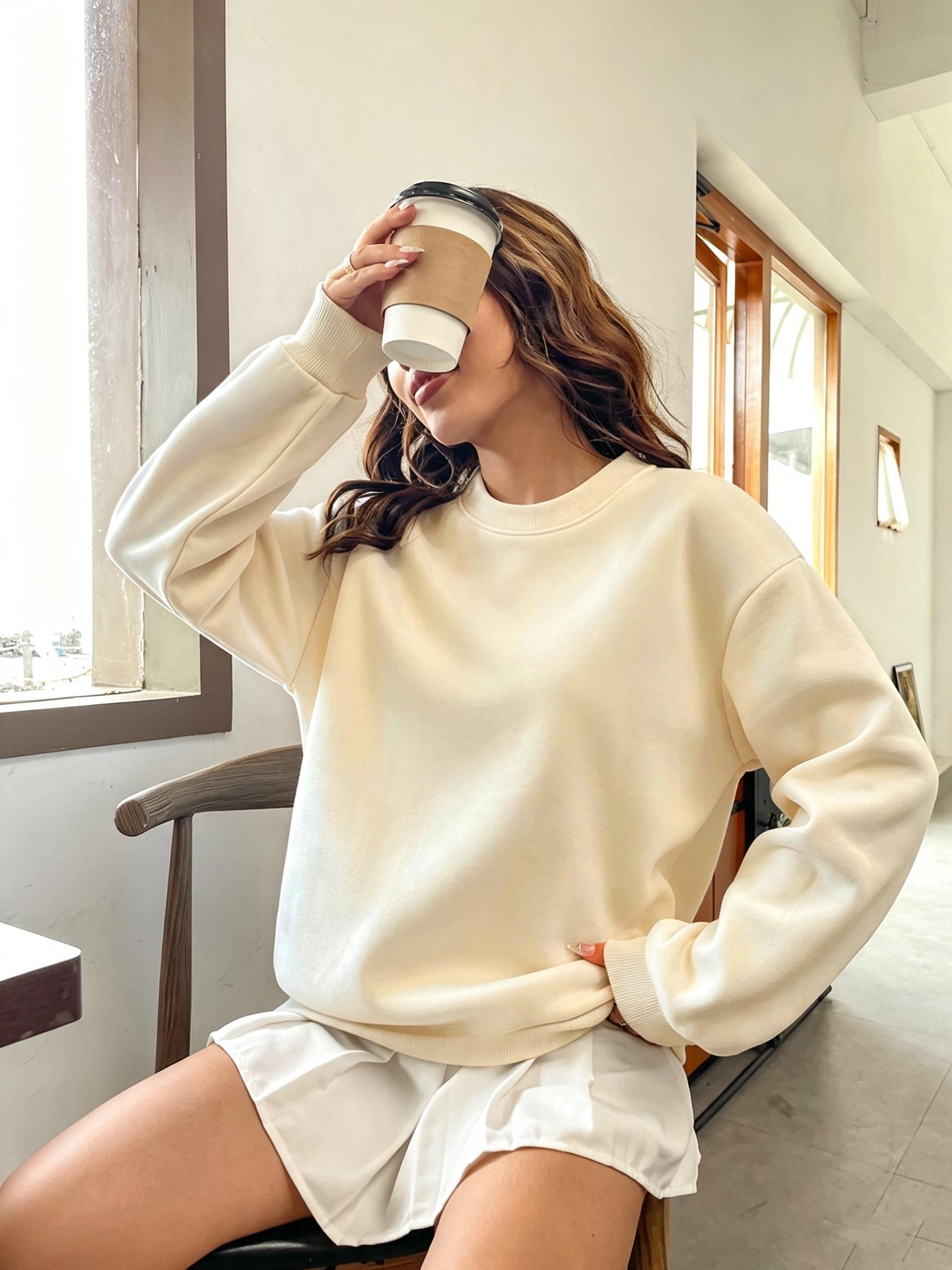 Korean Oversized Solid Color W - Oversized Crewneck Fleece review and price