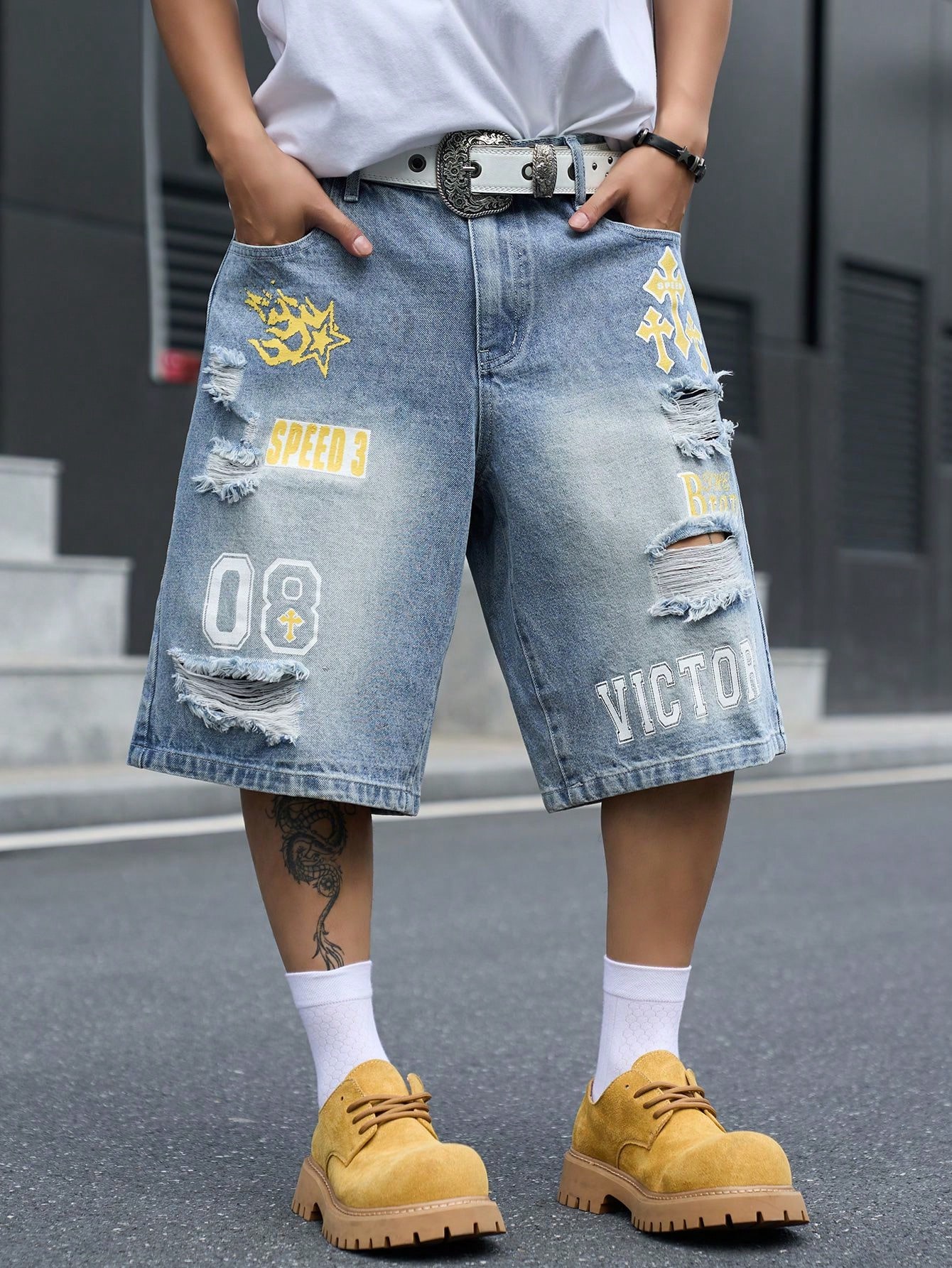 Men's Loose Fit Denim Bermuda  - Street Fashion Baggy review and price