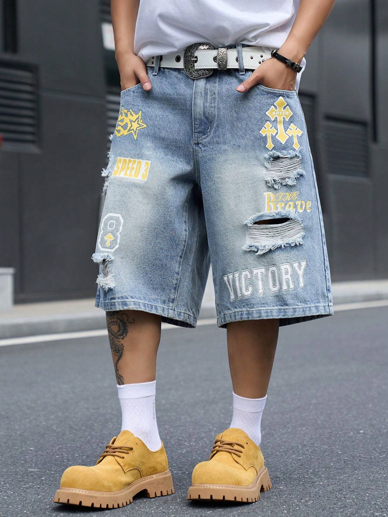 Men's Loose Fit Denim Bermuda  - Street Fashion Baggy review and price