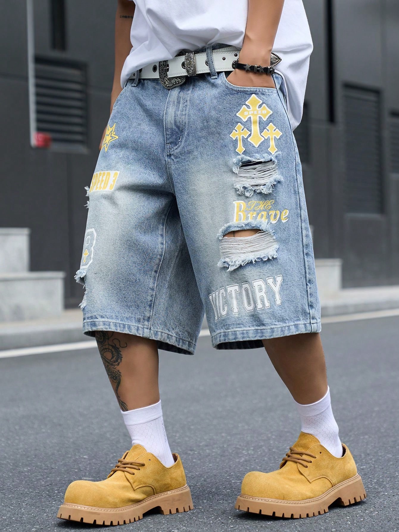 Men's Loose Fit Denim Bermuda  - Street Fashion Baggy review and price